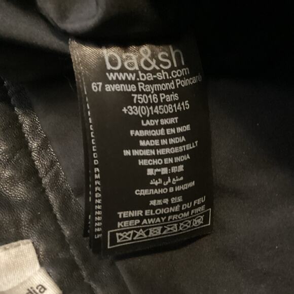 Ba&sh Baly Noir Textured Black Lamb Leather Zip Front Mini Skirt 36 S - Picture 7 of 10